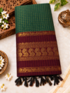 file_00000000b9b481f59455c20a6acacf73 Checked Kalyani Cotton Saree - Elegant Green & Maroon