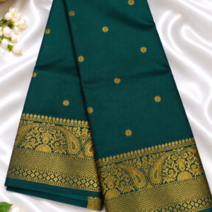 Elite Banarasi Silk Saree – Bottle Green with Traditional Gold Zari Border