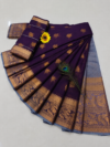 Royal Purple with Slate Blue Gold Zari Border Kotta Cotton Saree
