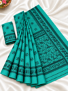 file_00000000c9648230ac024a66ee84616b Sea Green Warli Tribal Print Cotton Saree with Contrast Black Border