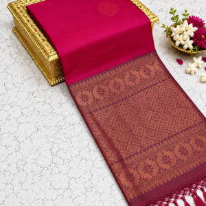 Kotanji Soft Silk Saree - Bright Rani Pink & Contrast Wine Maroon Pallu