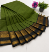 Kanchi Cotton Saree – Olive Green with Black Zari Border