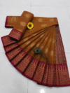 Mustard Brown with Maroon Gold Zari Border Kotta Cotton Saree