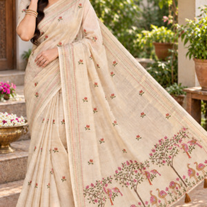 Lightweight Tissue Cotton Saree with Tree & Bird Motif Designer Pallu