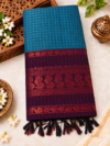 file_00000000cebc8230a7bdcace3993f559 Checked Kalyani Cotton Saree - Teal Blue & Dark Purple
