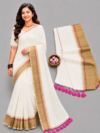 file_00000000d1f88211bb194a2561529086 Off-White With Golden Zari & Pink Piping Border Mul Cotton Saree