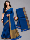 file_00000000d8848211b3191930a48116e5 Royal Blue With Golden Zari Border Mul Cotton Saree