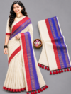 Off-White With Red & Royal Blue Zari Border Mul Cotton Saree