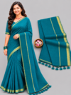 file_00000000e1908211a9d4c11c714789de Teal Blue With Golden Zari Border Mul Cotton Saree