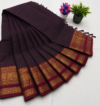 Kanchi Cotton Saree – Deep Purple with Maroon Zari Border