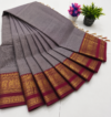 Kanchi Cotton Saree – Ash Grey with Maroon Zari Border