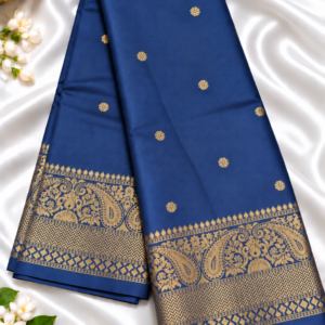 Navy blue with traditional gold zari border elite banarasi silk saree