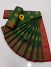 Emerald Green with Maroon Gold Zari Border Kotta Cotton Saree