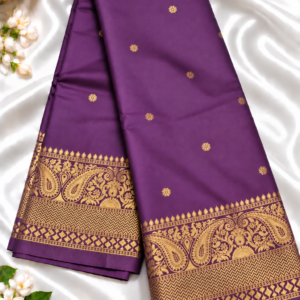 Purple Wine With Traditional Gold Zari Border Elite Banarasi Silk Saree