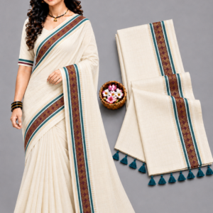 Off-White / Cream Mul Cotton Saree