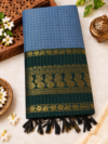 file_00000000f87882309b375da3668e92af Checked Kalyani Cotton Saree – Steel Blue & Dark Bottle Green