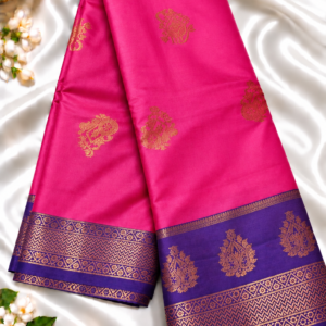 Rani Pink Soft Silk Saree with Contrast Purple Zari Borde