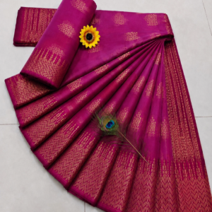 Rani Pink with Gold Zari Border Kotta Cotton Saree