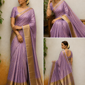 Trisha Mam Inspired Lavender Banarasi Silk Saree with Gold Zari