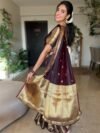preethi__boutique_1cd1a51d8ab94f06b116eaad81de4376 Trending Coffee Brown Banarasi Silk Saree with Antique Gold Zari Border & Floral Buttas