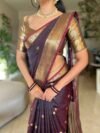 preethi__boutique_5266dcb006ae4c19bdad13fc937cb237 Trending Coffee Brown Banarasi Silk Saree with Antique Gold Zari Border & Floral Buttas