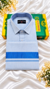 Premium Metallic Tissue Dhoti & Shirt Combo Set – Light Blue