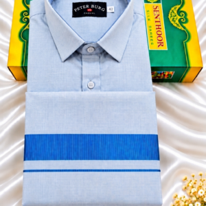 Premium Metallic Tissue Dhoti & Shirt Combo Set – Light Blue