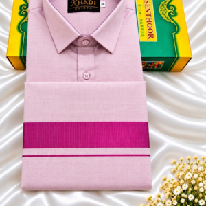 Premium Tissue Dhoti & Shirt Combo Set – Pink