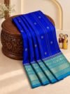Trending Royal Blue Banaras Saree Semi Silk with Zari Striped Body & Traditional Floral Border