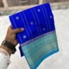 Trending Royal Blue Banaras Saree Semi Silk with Zari Striped Body & Traditional Floral Border