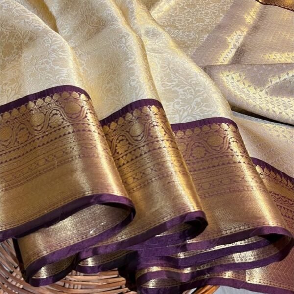 IMG-20261017-WA0091 Trending Cream & Royal Purple Border Banaras Soft Tissue Saree with Rich zari Woven Pallu