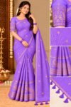 Elegant Lavender Georgette Grid Check Saree with Designer Peacock Blouse