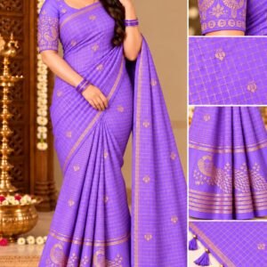 Elegant Lavender Georgette Grid Check Saree with Designer Peacock Blouse