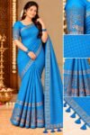 IMG-20261030-WA0097 Elegant Sky Blue Georgette Grid Check Saree with Designer Elephant Blouse