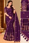 IMG-20261030-WA0098 Elegant Dark Purple Georgette Grid Check Saree with Designer Peacock Blouse