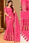 IMG-20261030-WA0099 Elegant Rani Pink Georgette Grid Check Saree with Designer Peacock Blouse
