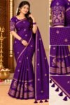 IMG-20261030-WA0101 Elegant Deep Purple Georgette Grid Check Saree with Designer Peacock Blouse