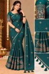 IMG-20261030-WA0102 Elegant Peacock Green Georgette Grid Check Saree with Designer Peacock Blouse