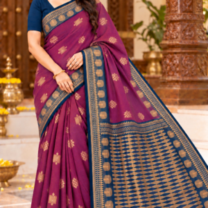 Elegance Party Wear Cotton Saree Magenta & Royal Blue with Zari Weaving