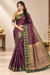 Deep Violet with Bottle Green Rich Zari Woven Kanchi Soft Silk Saree with Contrasting Pallu