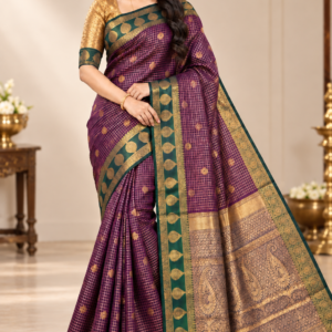 Deep Violet with Bottle Green Rich Zari Woven Kanchi Soft Silk Saree with Contrasting Pallu