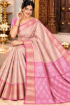 Banarasi Tissue Soft Saree - Metallic Gold & Baby Pink Contrast