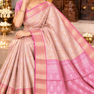 Banarasi Tissue Soft Saree - Metallic Gold & Baby Pink Contrast