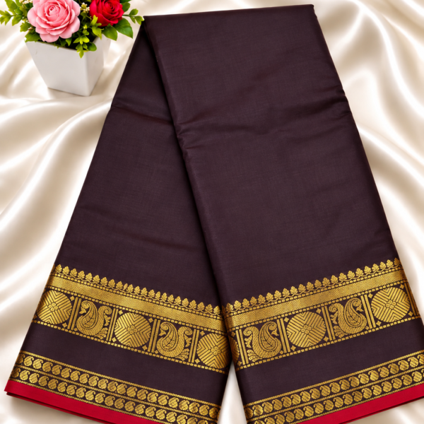 Trending Coffee Brown Banarasi Silk Saree with Golden Zari Border