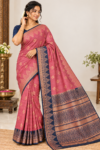file_0000000023cc820ba8c46b5d198a7908 Amazing Party Wear Cotton Saree Dusty Rose Pink & Navy Blue with Zari Weaving