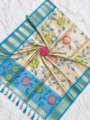 file_00000000276481f88dc0f5010e22a91a Banarasi Soft Tissue Floral Digital Printed Saree - Gold & Sky Blue Contrast