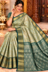 file_0000000029b88230b91711e842943504 Banarasi Tissue Soft Saree - Metallic Gold & Bottle Green Contrast