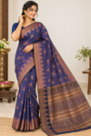 Amazing Party Wear Cotton Saree Navy Blue & Copper with Zari Weaving