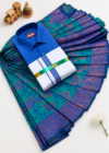 file_000000002c648211bb9637e532d12c1b Combo Set - Teal & Blue Floral Saree with Mens Shirt and Veshti