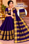 Kanchi Cool Cotton Saree in Vibrant Violet with Golden Zari Border